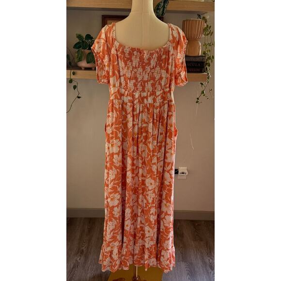 Torrid 3X Floral Orange White Maxi Dress Puff Sleeve Flowy Feminine Sundress - Picture 3 of 11